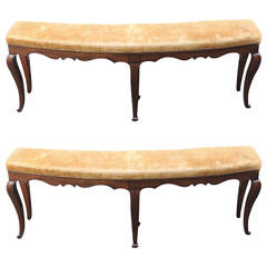 Pair of 18th and 19th C Italian Curved Walnut Velvet Benches 10