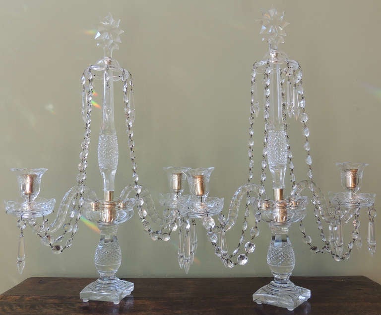 Mid 19th C Anglo-Irish Crystal Girandoles