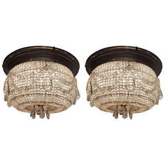 Pair of Early 20th Century American Crystal Pan Lights Vintage Pair of Early 20th Century American Crystal Pan Lights