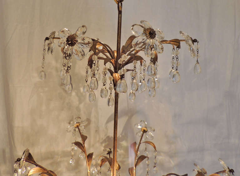 Mid 20th C French Iron and Crystal Chandelier, attributed to Maison Bagues In Excellent Condition In Charleston, SC