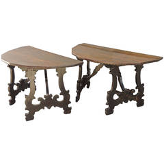 Pair of Late 17th C Italian Baroque Walnut Console Tables