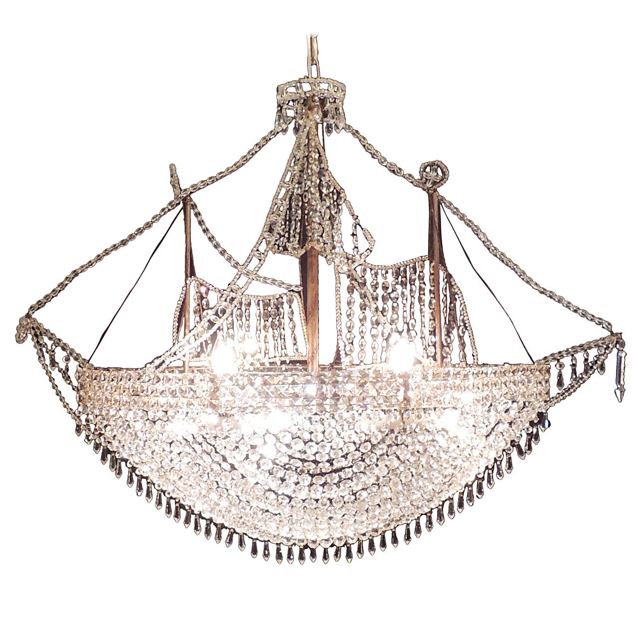 Monumental Mid 20th C French Modern Ship Chandelier