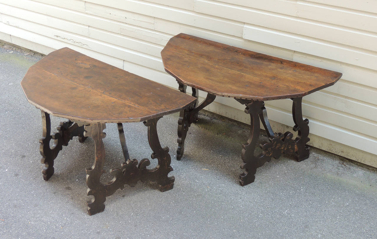 Pair of Late 17th C Italian Baroque Walnut Console Tables 2