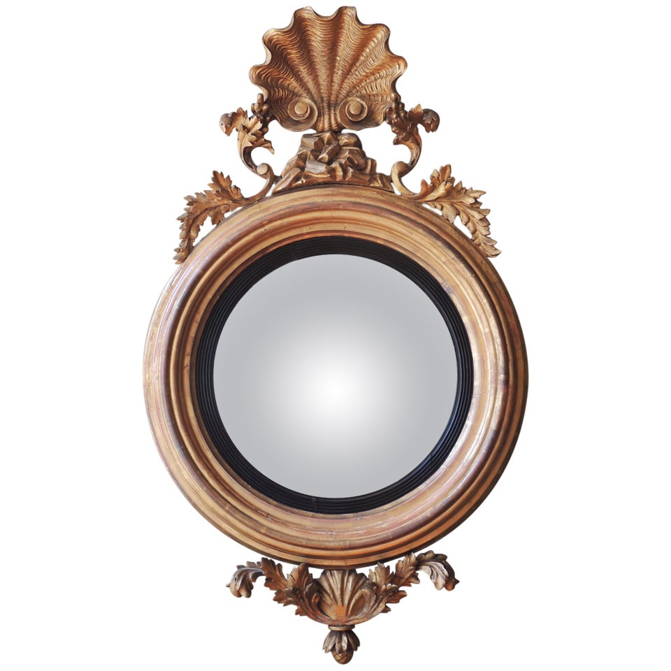 English 1820s Shell Motif Convex Mirror
