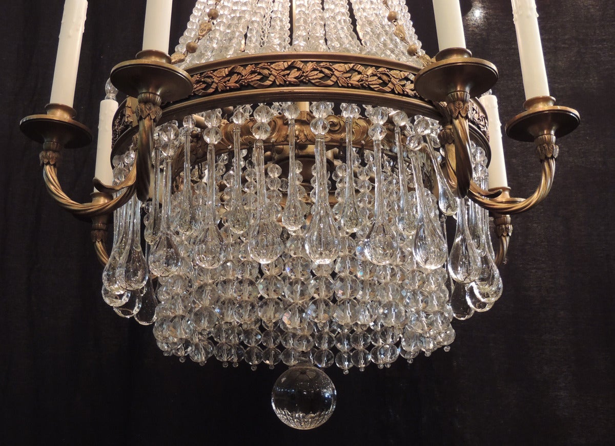 Bronze Early 20th C French Empire Style Crystal Chandelier