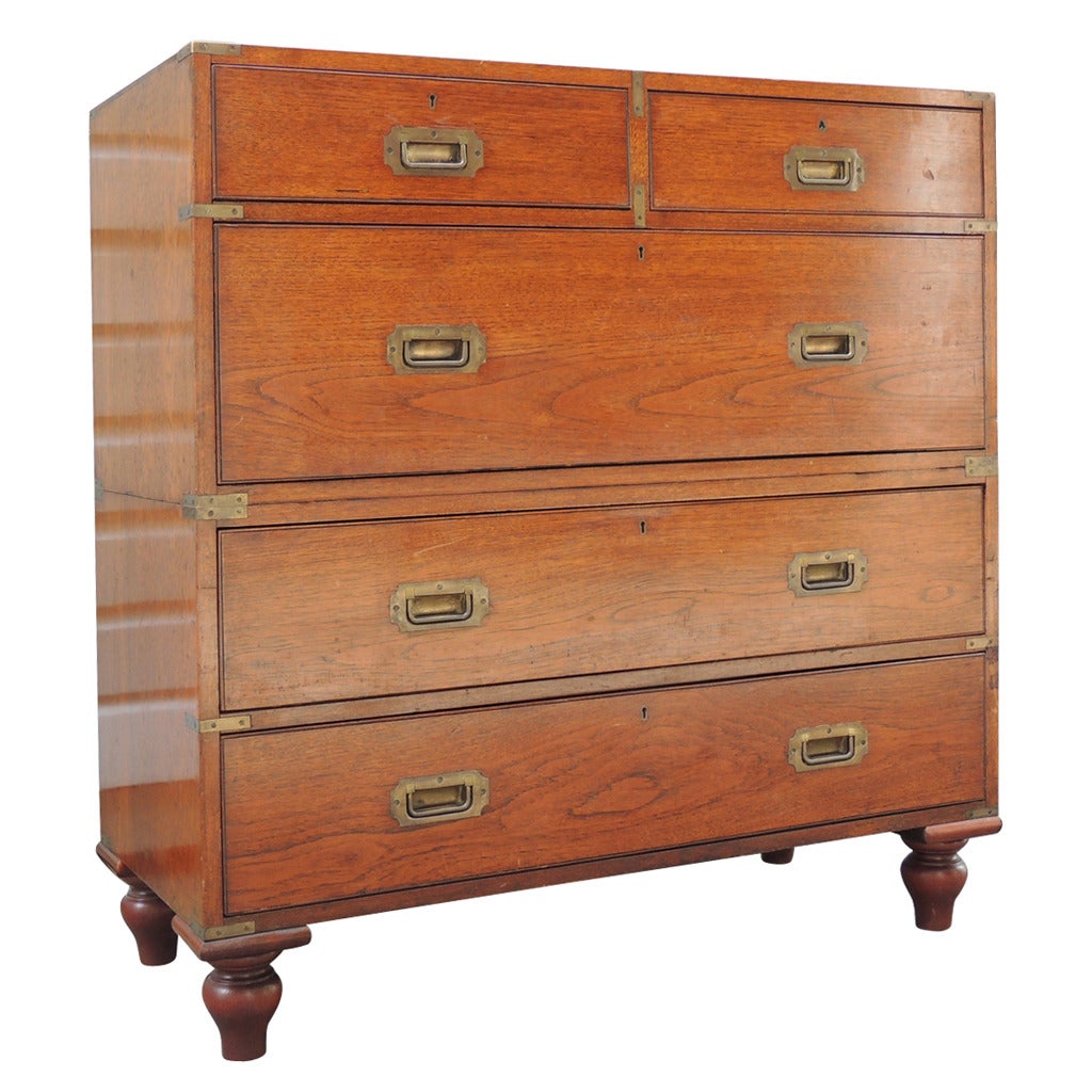 Mid-19th Century English Teak Campaign Chest with Label