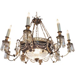 Late 19th C French Empire Bronze and Crystal Chandelier