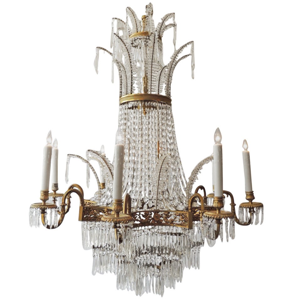 Late 19th Century Russian Empire Bronze and Crystal Chandelier