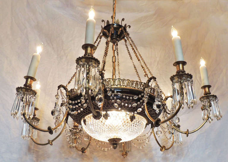 Late 19th C French Empire Bronze and Crystal Chandelier 6