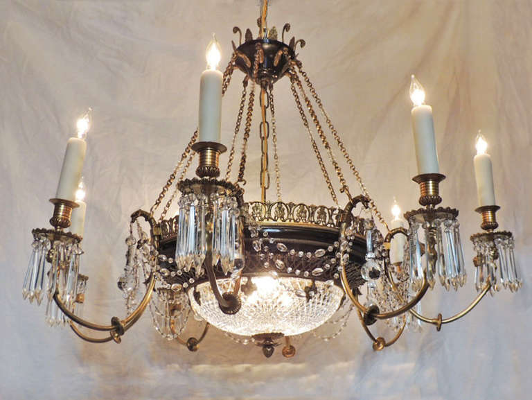 Late 19th C French Empire Bronze and Crystal Chandelier In Good Condition In Charleston, SC