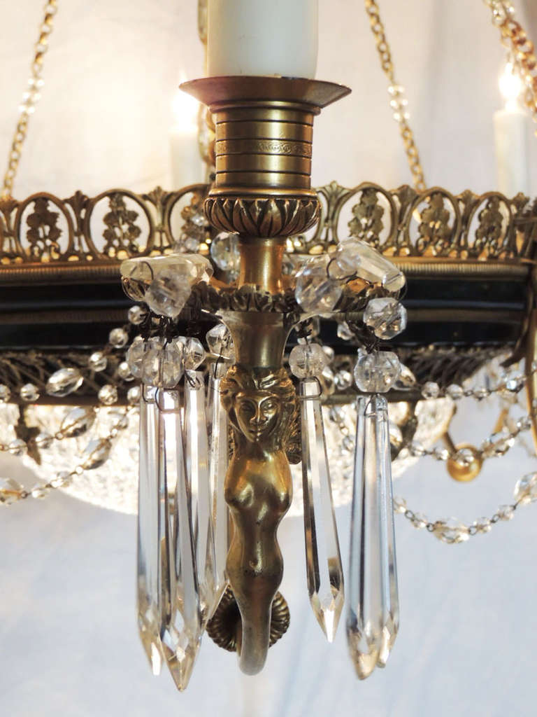 Late 19th C French Empire Bronze and Crystal Chandelier 2