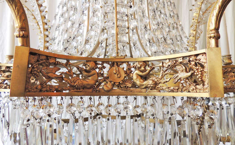 Late 19th Century Russian Empire Bronze and Crystal Chandelier In Excellent Condition In Charleston, SC