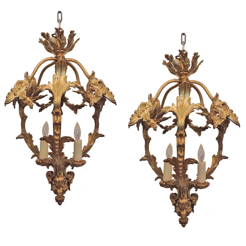 Pair of Early 20th C French Bronze Chandeliers