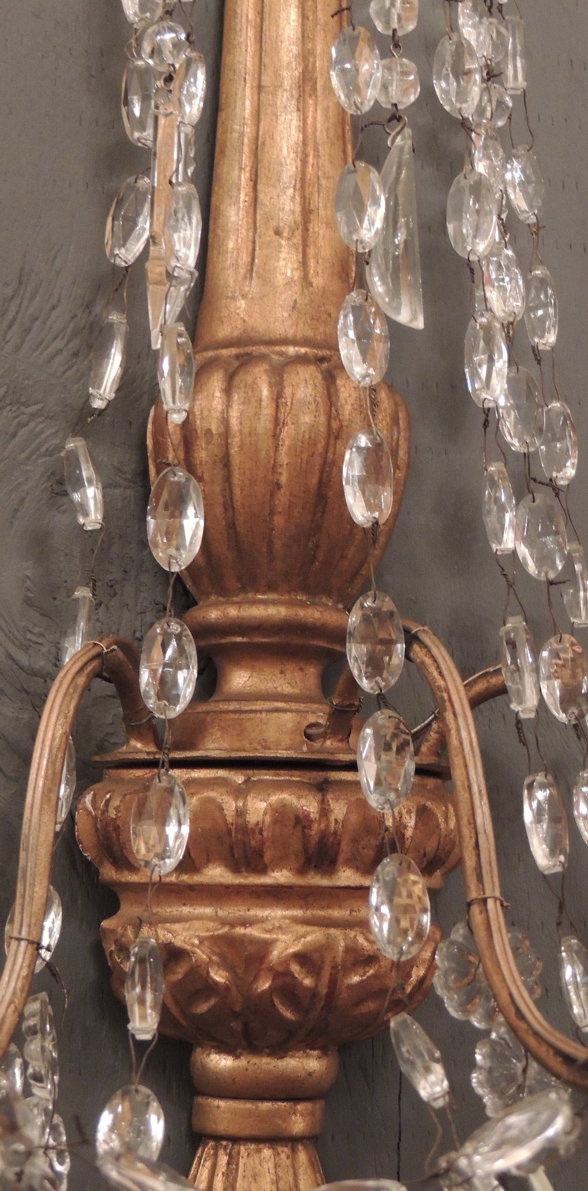 19th Century Pair of Early 19th C Genoese Crystal and Wood Gilt Sconces