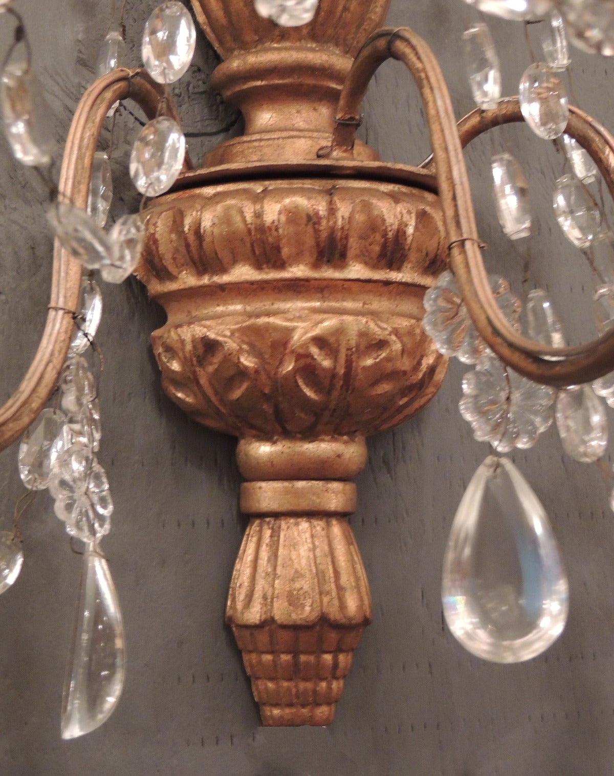 Pair of Early 19th C Genoese Crystal and Wood Gilt Sconces In Good Condition In Charleston, SC