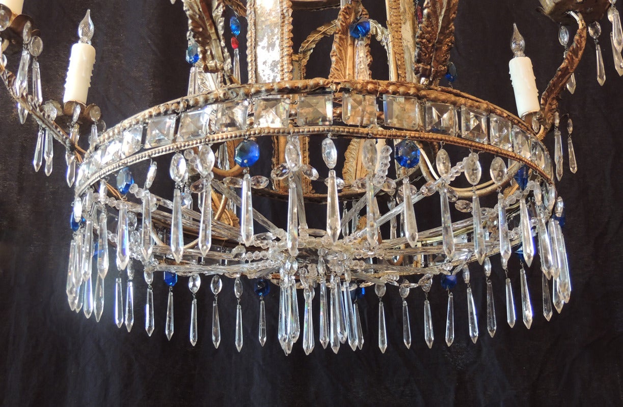 18th Century Sicilian Crystal, Tole and Brass Chandelier 2
