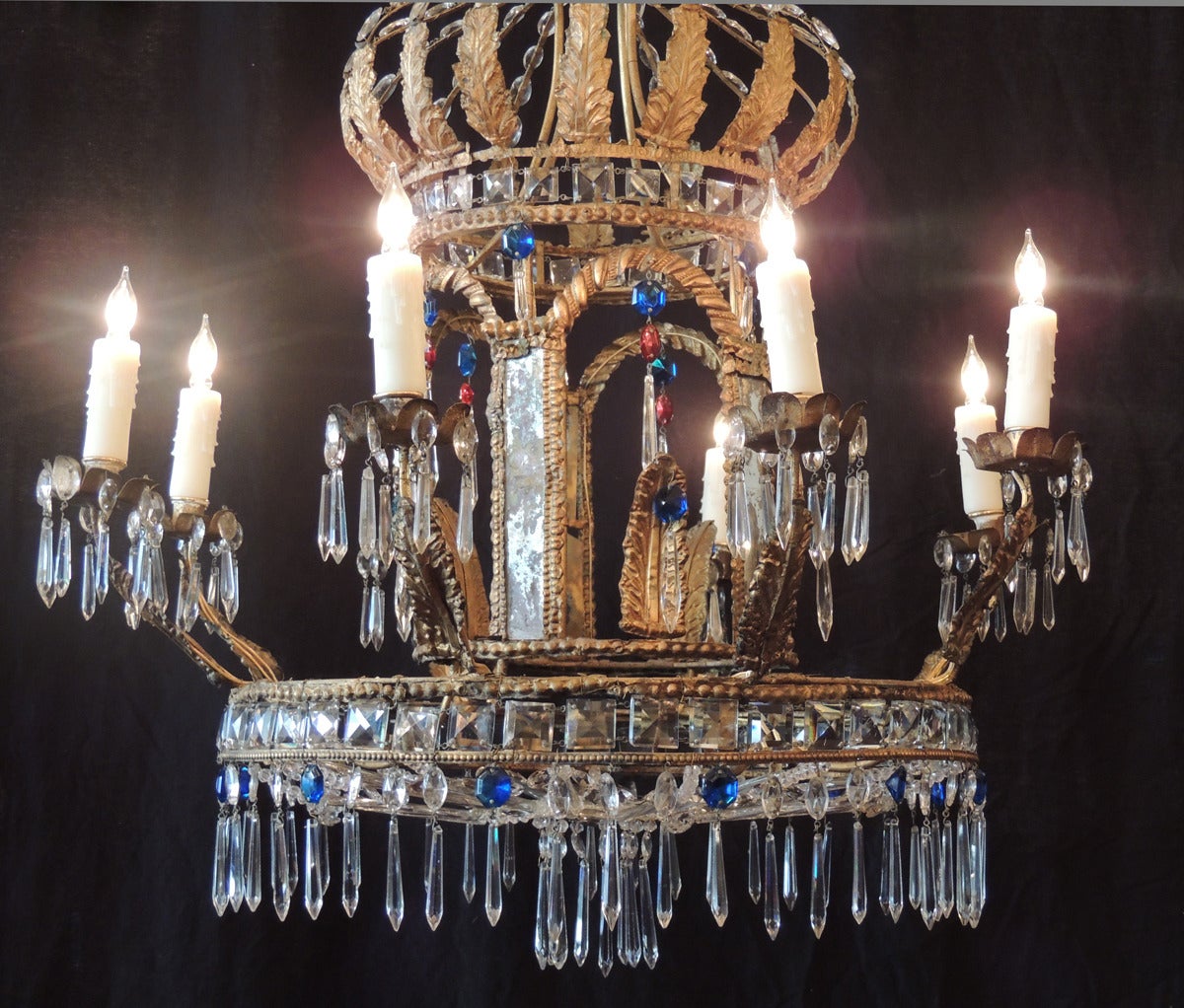 18th Century Sicilian Crystal, Tole and Brass Chandelier 1