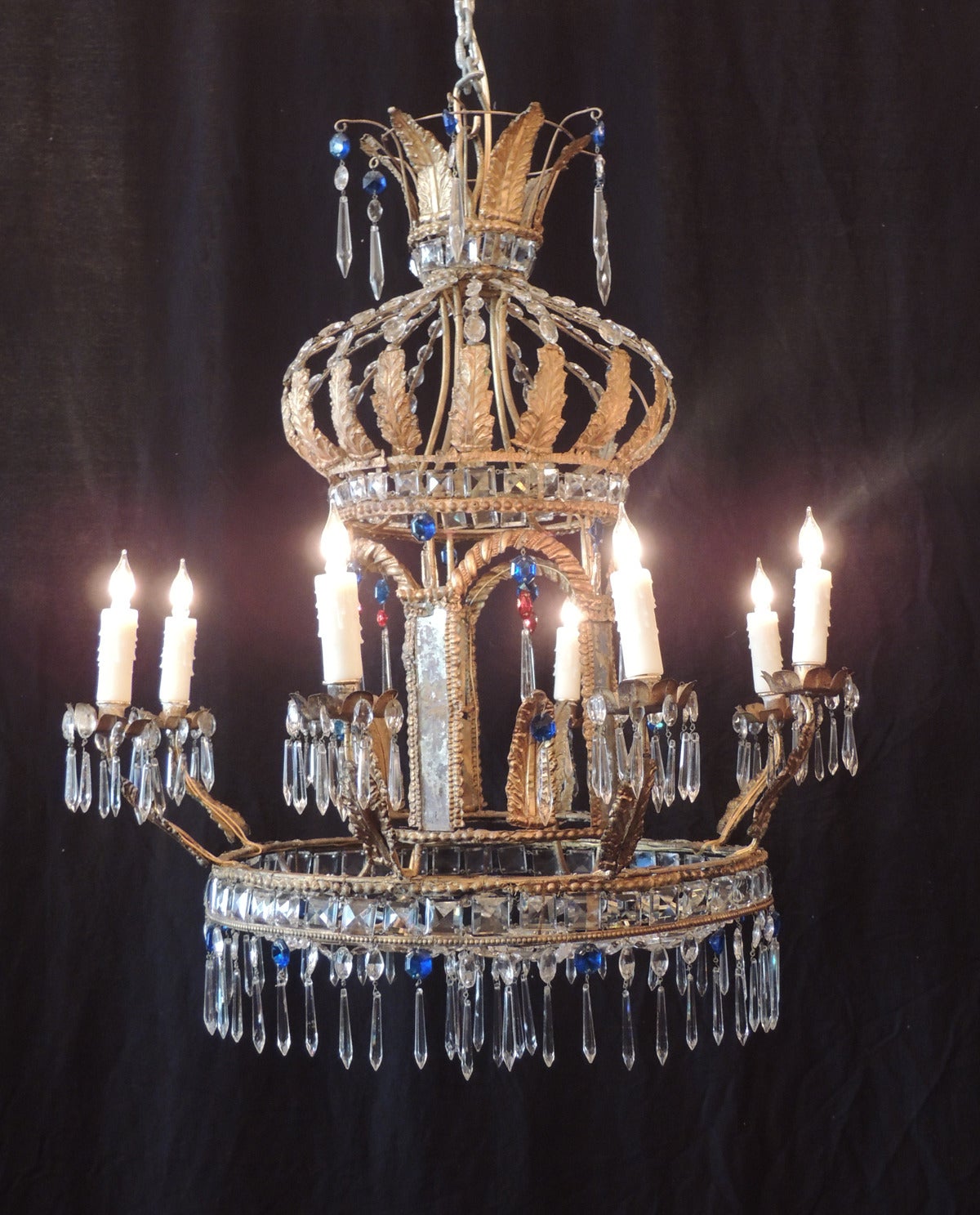 18th Century Sicilian Crystal, Tole and Brass Chandelier 4