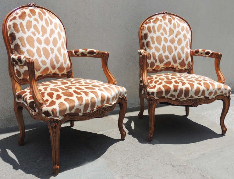 Louis XV French Pair of Late 19th Century Arm Chairs