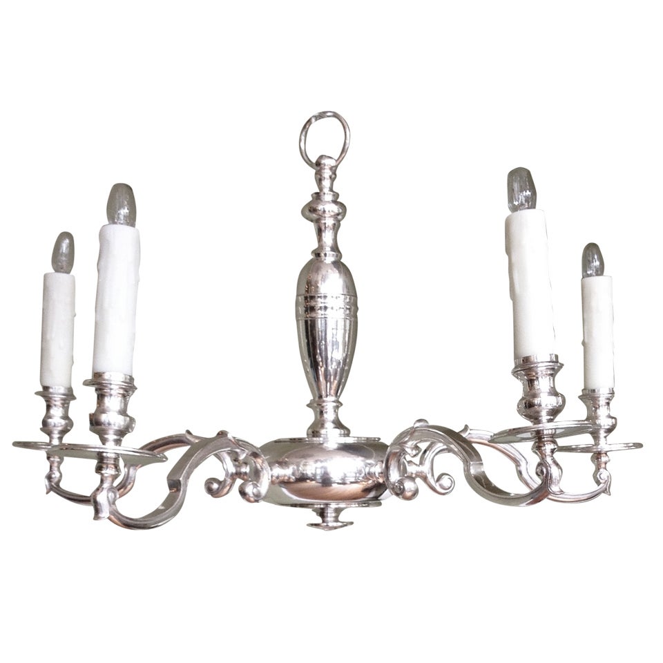 Early 20th C English Sheffield Silver Five-Arm Chandelier