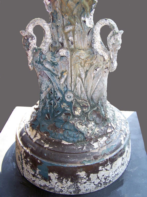 An American two tier zinc fountain depicting three egrets and foliage.  Similar examples were made by the J. W. Fiske Iron works company. Wonderful piece of American garden sculpture. Perfect centerpiece for a formal garden in the American
