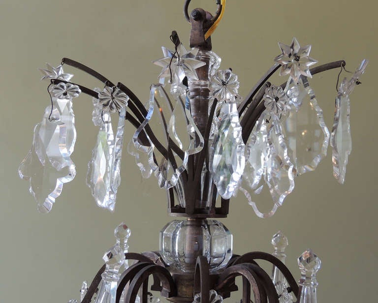 Early 20th Century French Crystal and Bronze Chandelier In Good Condition For Sale In Charleston, SC