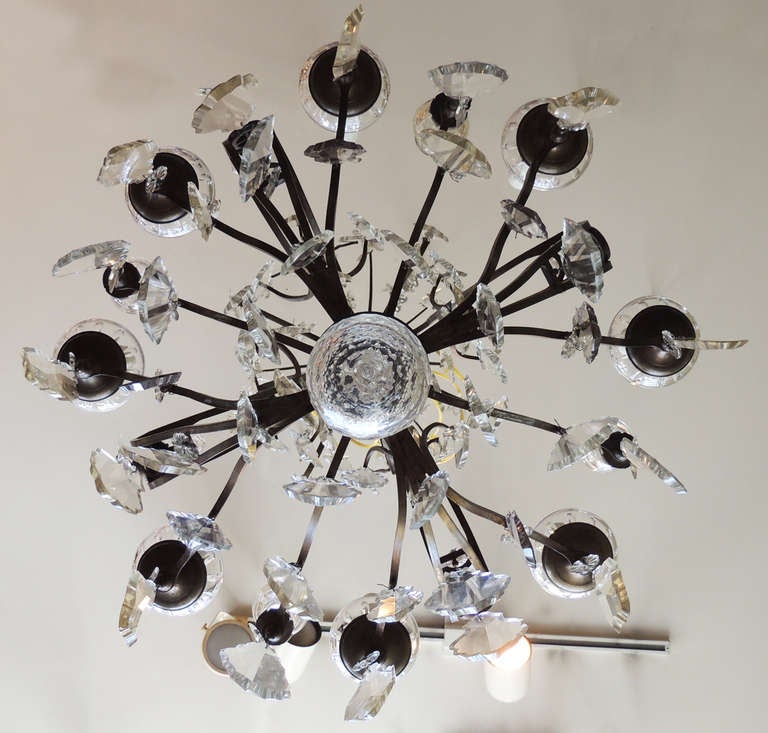 Early 20th Century French Crystal and Bronze Chandelier For Sale 2