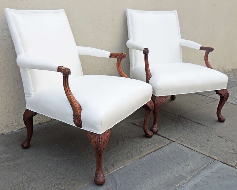 French A Pair of Queen Anne Style Late Nineteenth Century Gainsborough Arm Chairs 
