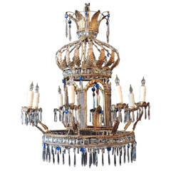 Antique 18th Century Sicilian Crystal, Tole and Brass Chandelier
