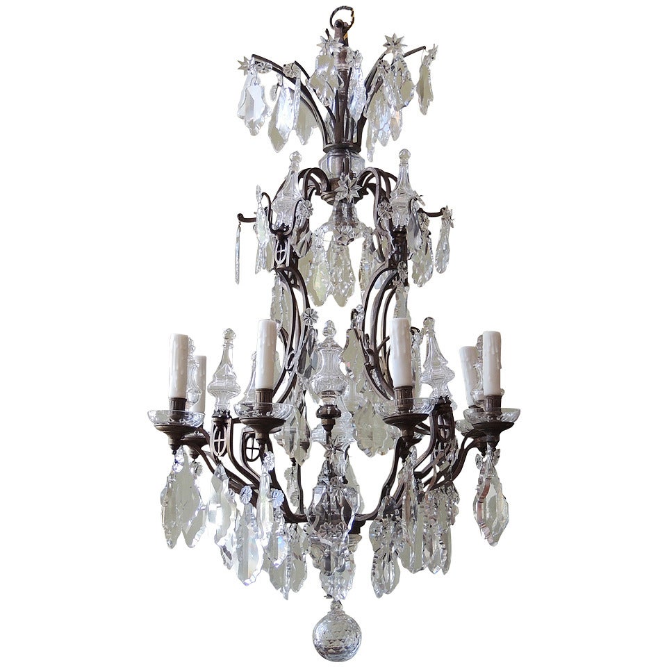 Early 20th Century French Crystal and Bronze Chandelier