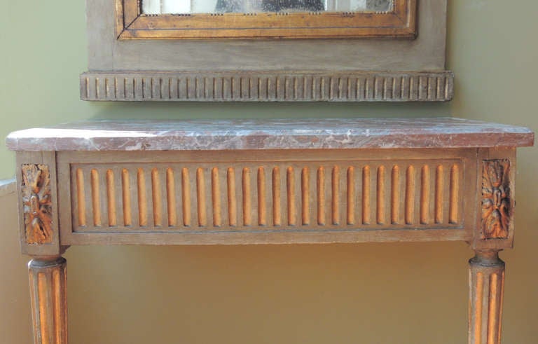 Painted 18th C Italian Console and Matching Trumeau Mirror