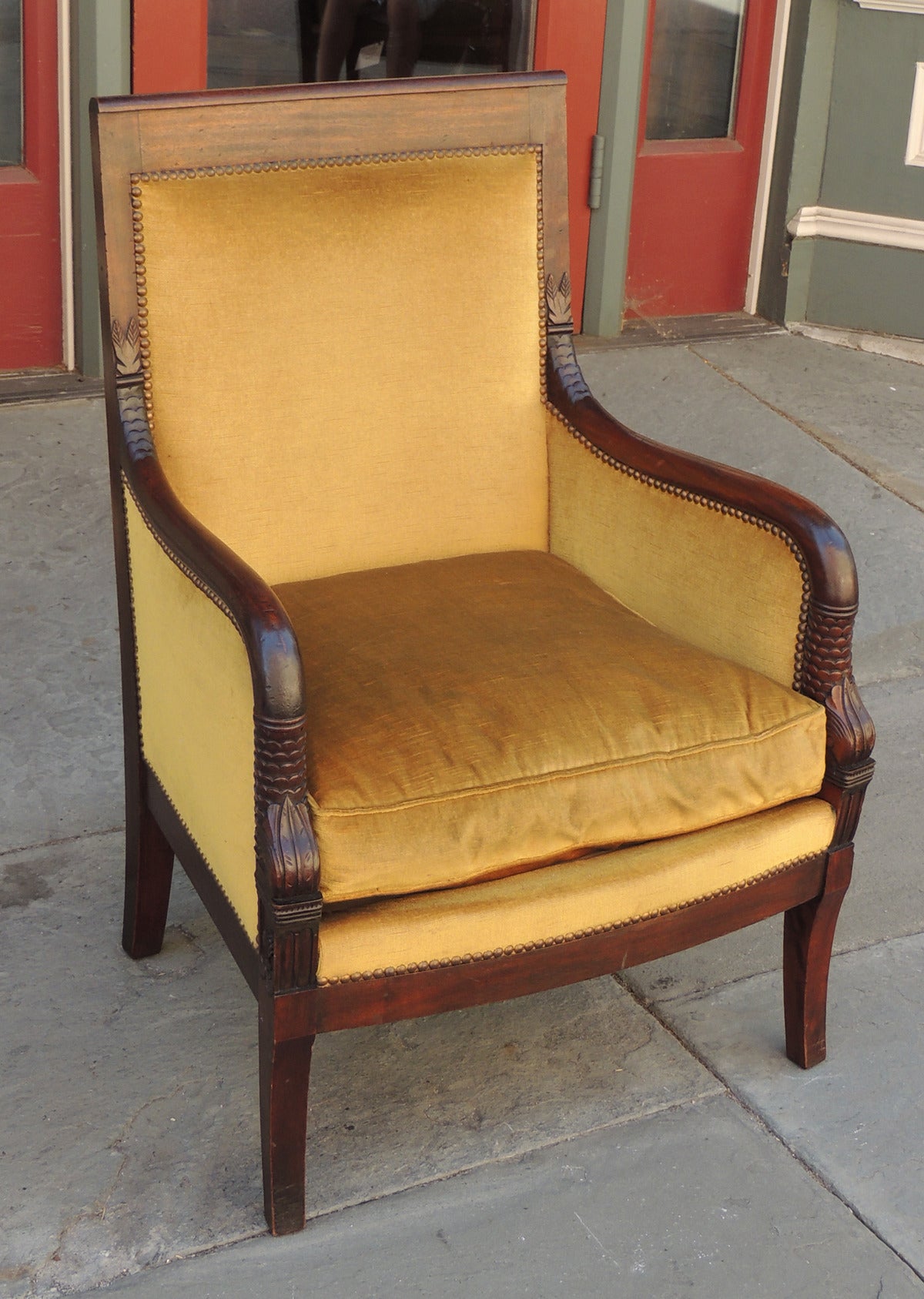 Pair of Directoire French Carved Mahogany Dolphin Armchairs 2