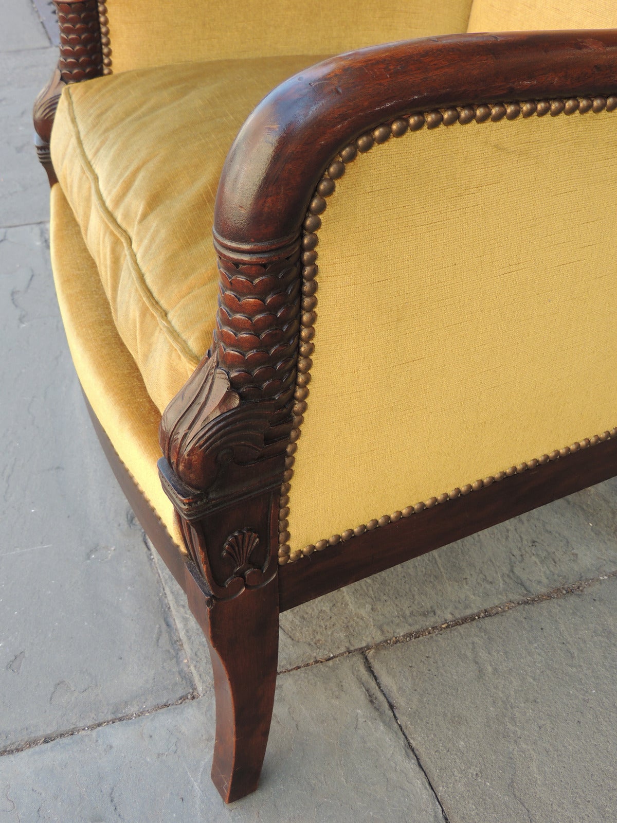 Pair of Directoire French Carved Mahogany Dolphin Armchairs 3