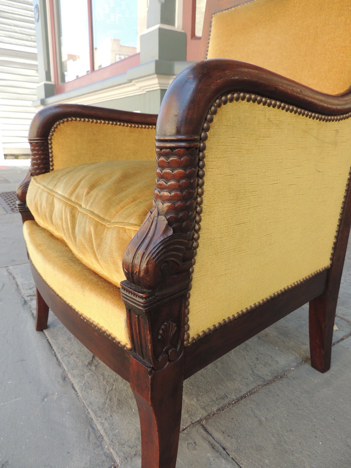 18th Century Pair of Directoire French Carved Mahogany Dolphin Armchairs