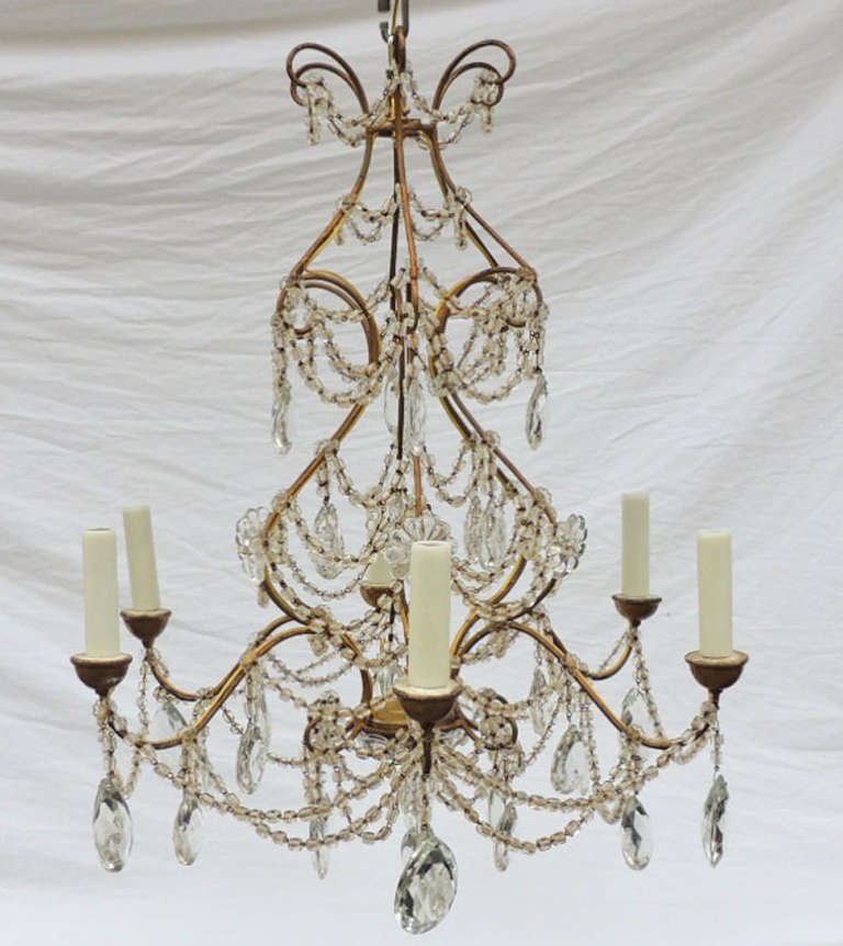 Early 20th C Italian Iron and Crystal Chandelier 1