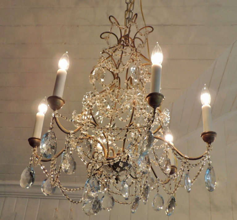 Early 20th C Italian Iron and Crystal Chandelier 5