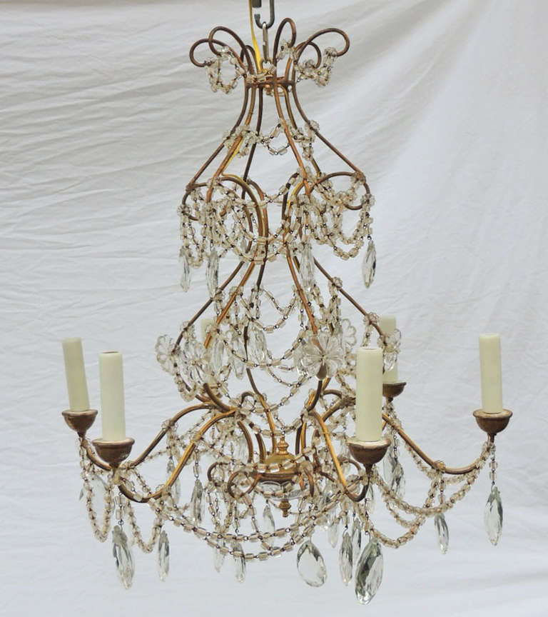 Rococo Revival Early 20th C Italian Iron and Crystal Chandelier