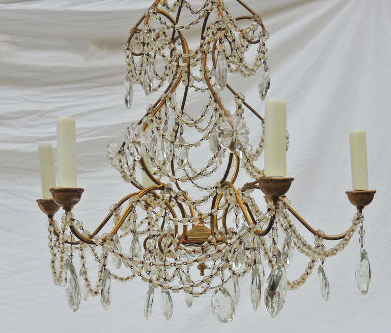 Early 20th C Italian Iron and Crystal Chandelier In Excellent Condition In Charleston, SC