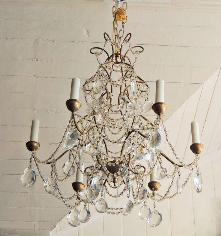 Early 20th C Italian Iron and Crystal Chandelier 2