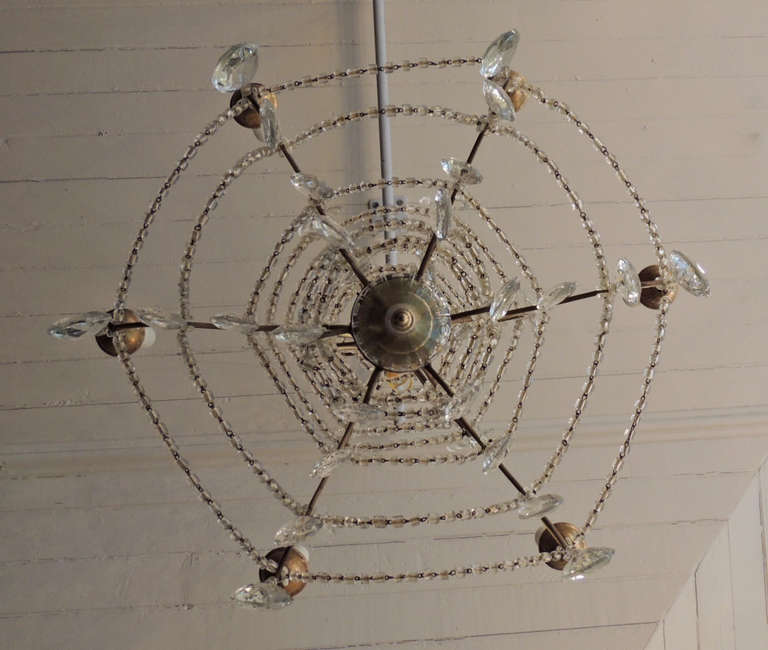 Early 20th C Italian Iron and Crystal Chandelier 3