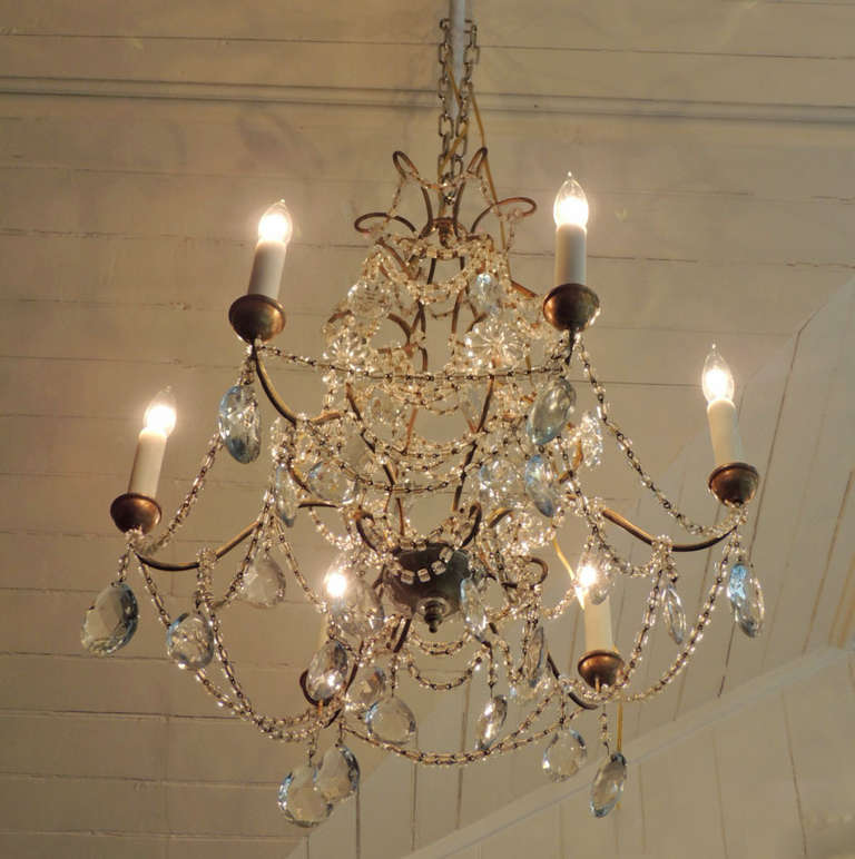 Early 20th C Italian Iron and Crystal Chandelier 4