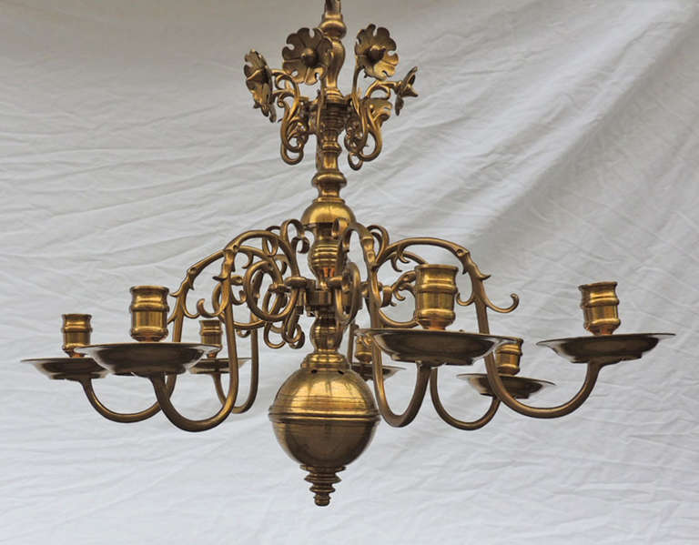 Dutch Colonial Late-18th Century Dutch or English Hand-Spun and Caste Brass Chandelier