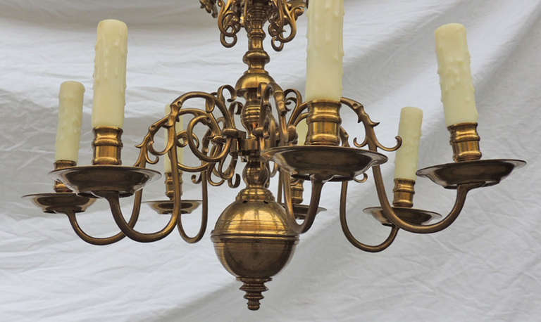 Late-18th Century Dutch or English Hand-Spun and Caste Brass Chandelier In Good Condition In Charleston, SC