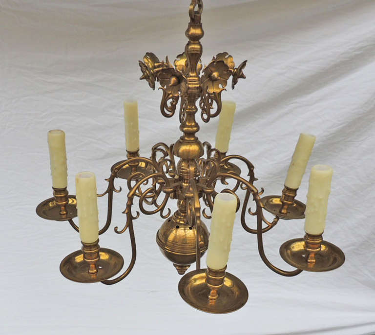 18th Century and Earlier Late-18th Century Dutch or English Hand-Spun and Caste Brass Chandelier