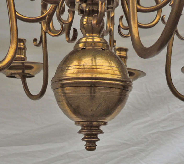 Late-18th Century Dutch or English Hand-Spun and Caste Brass Chandelier 5