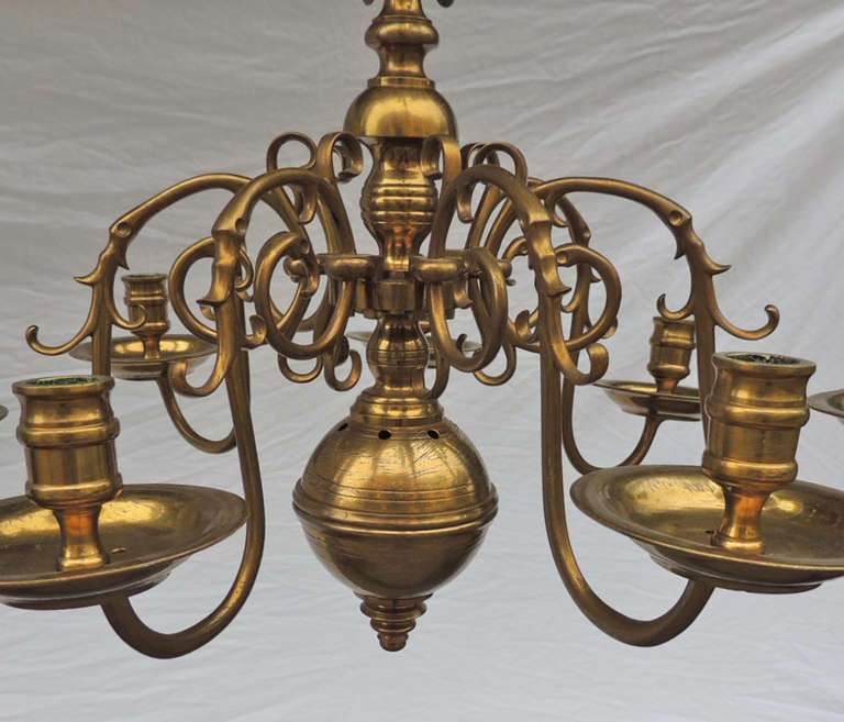 Late-18th Century Dutch or English Hand-Spun and Caste Brass Chandelier 4