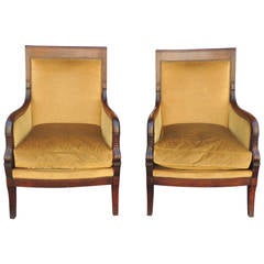 Pair of Directoire French Carved Mahogany Dolphin Armchairs