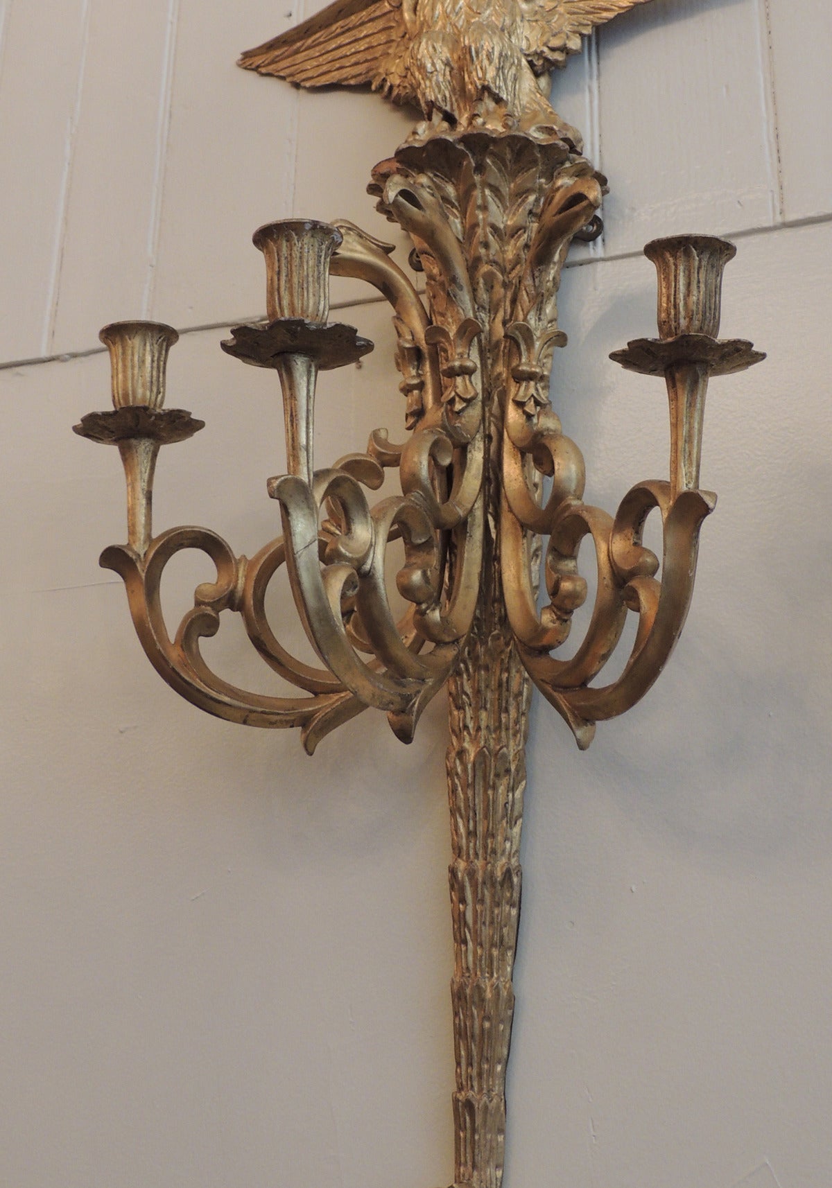 Pair of Early 19th C English Regency Carved Gilt Sconces 2