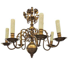 Antique Late-18th Century Dutch or English Hand-Spun and Caste Brass Chandelier