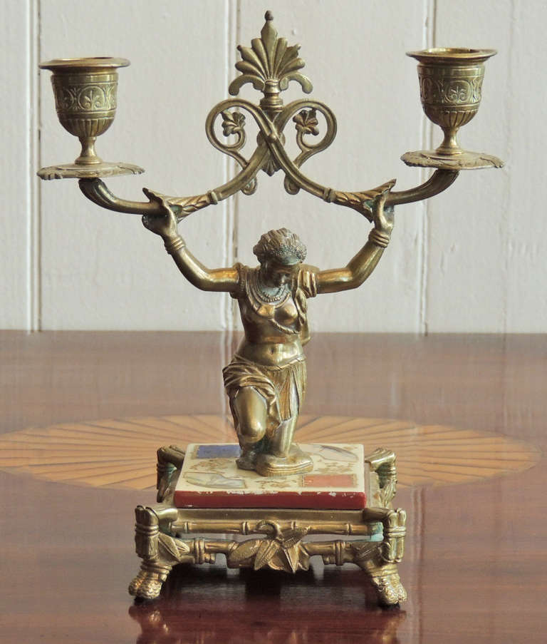 Early 19th C English Regency Bronze Candlesticks In Excellent Condition In Charleston, SC